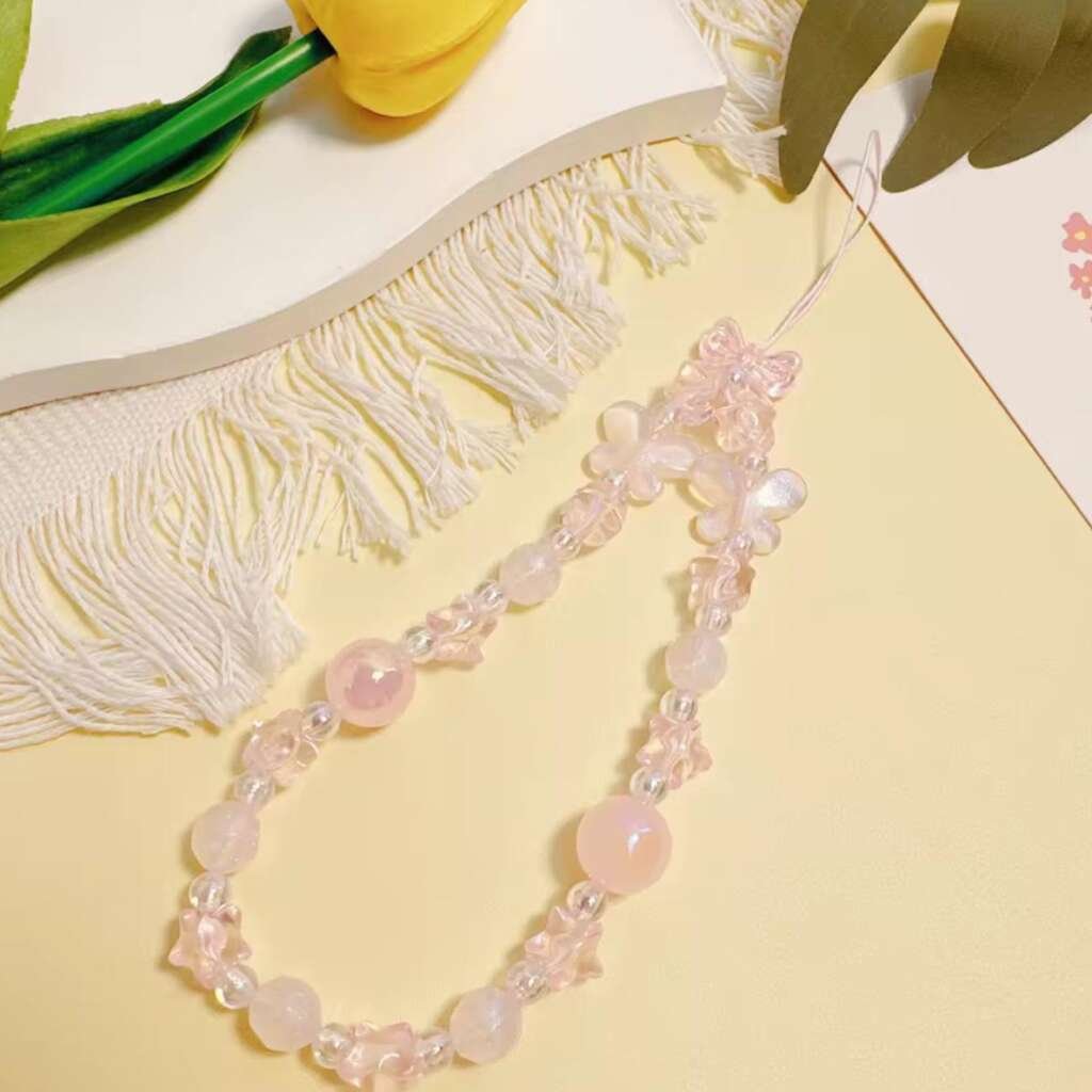 Sangle Téléphone - Perles Roses Claires