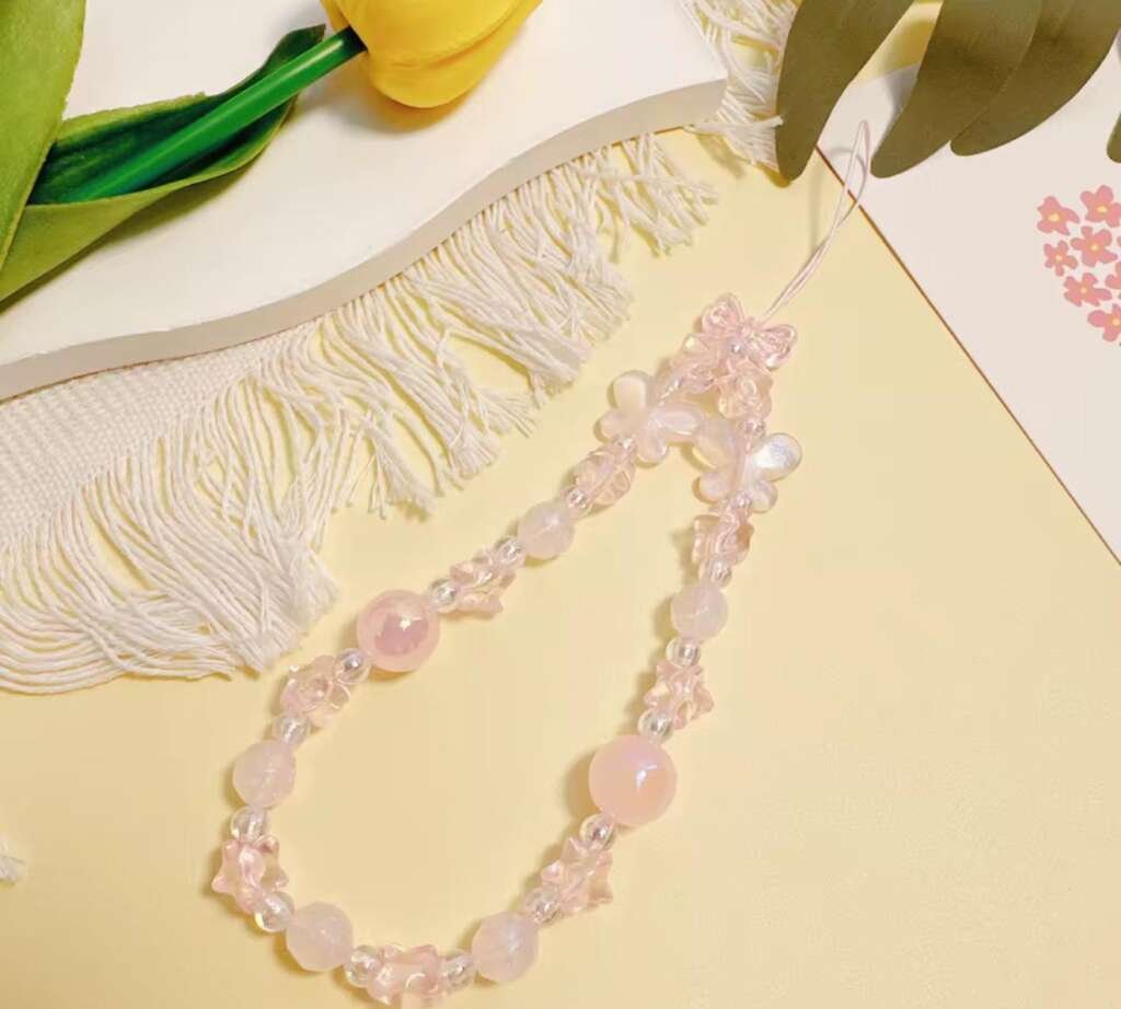 Sangle Téléphone - Perles Roses Claires