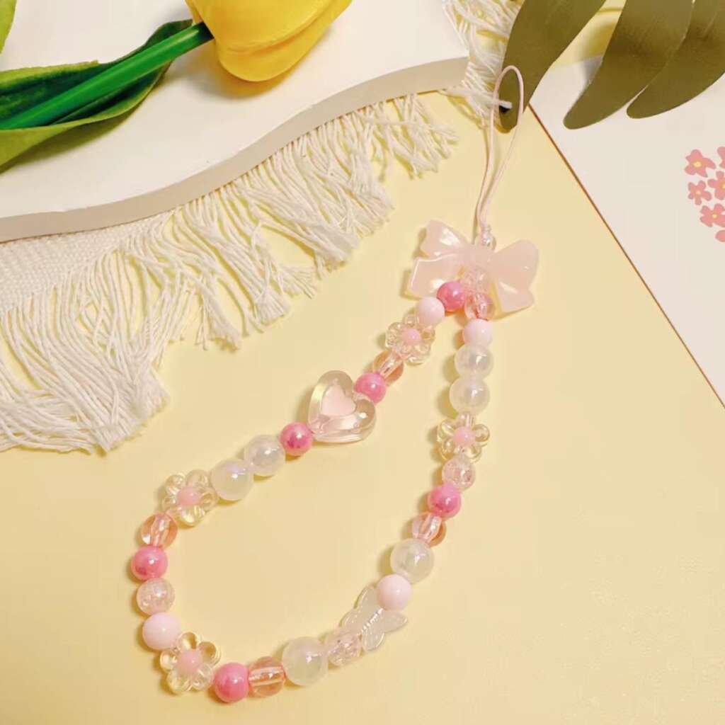 Sangle Téléphone - Perles Roses Claires