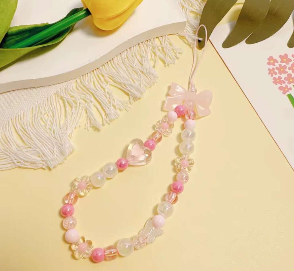 Sangle Téléphone - Perles Roses Claires