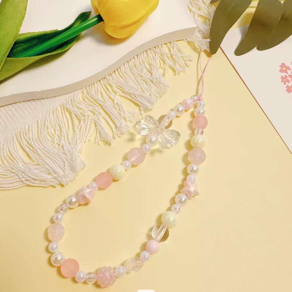 Sangle Téléphone - Perles Roses Claires