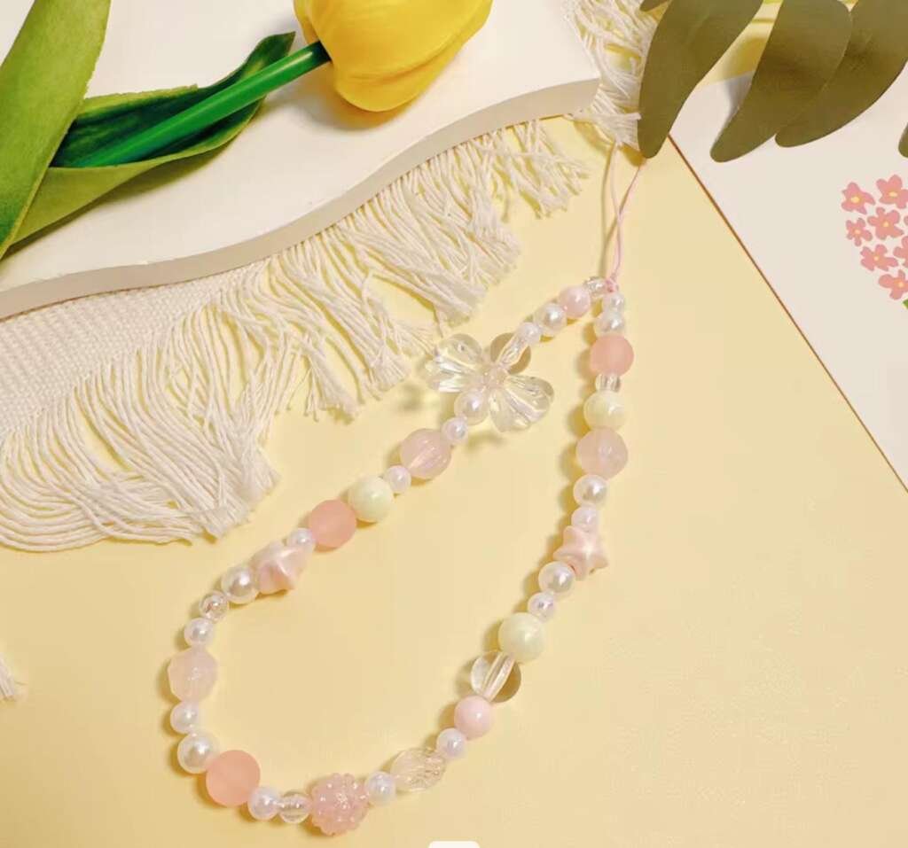 Sangle Téléphone - Perles Roses Claires