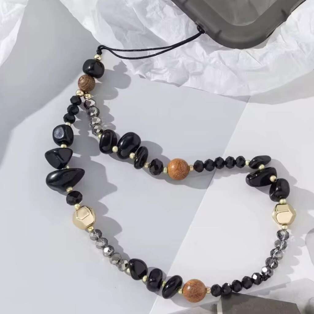 Sangle Téléphone - Perles Noires